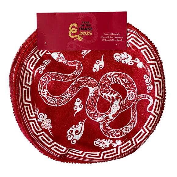 Year of the Snake 2025 Round 15in Placemat Set of 4 Red White Lunar New Year New - Picture 1 of 14